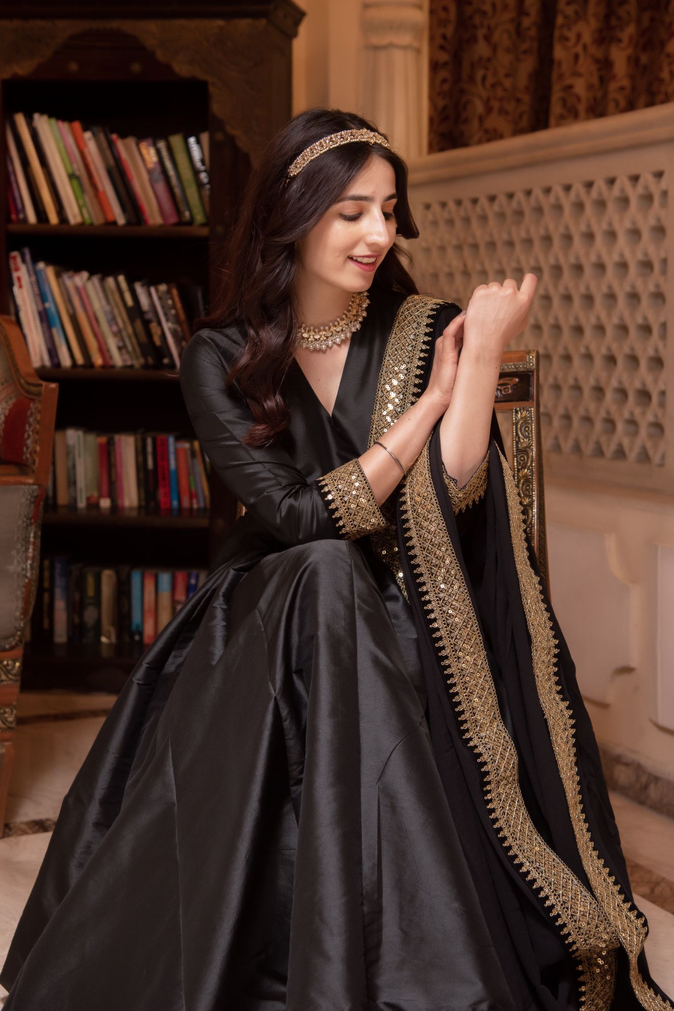 Rajkumari Black Gotapatti Silk Anarkali Suit Set