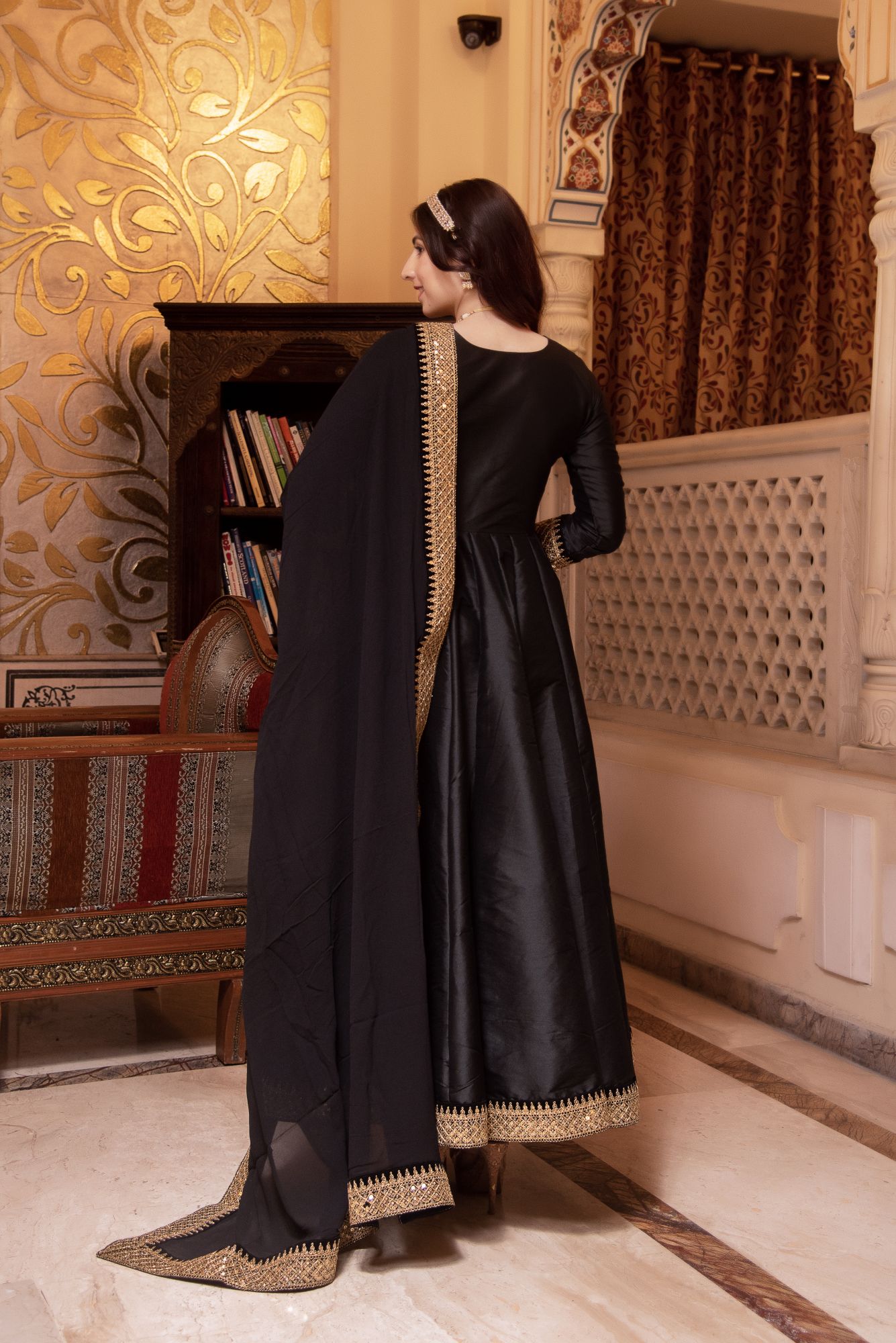 Rajkumari Black Gotapatti Silk Anarkali Suit Set