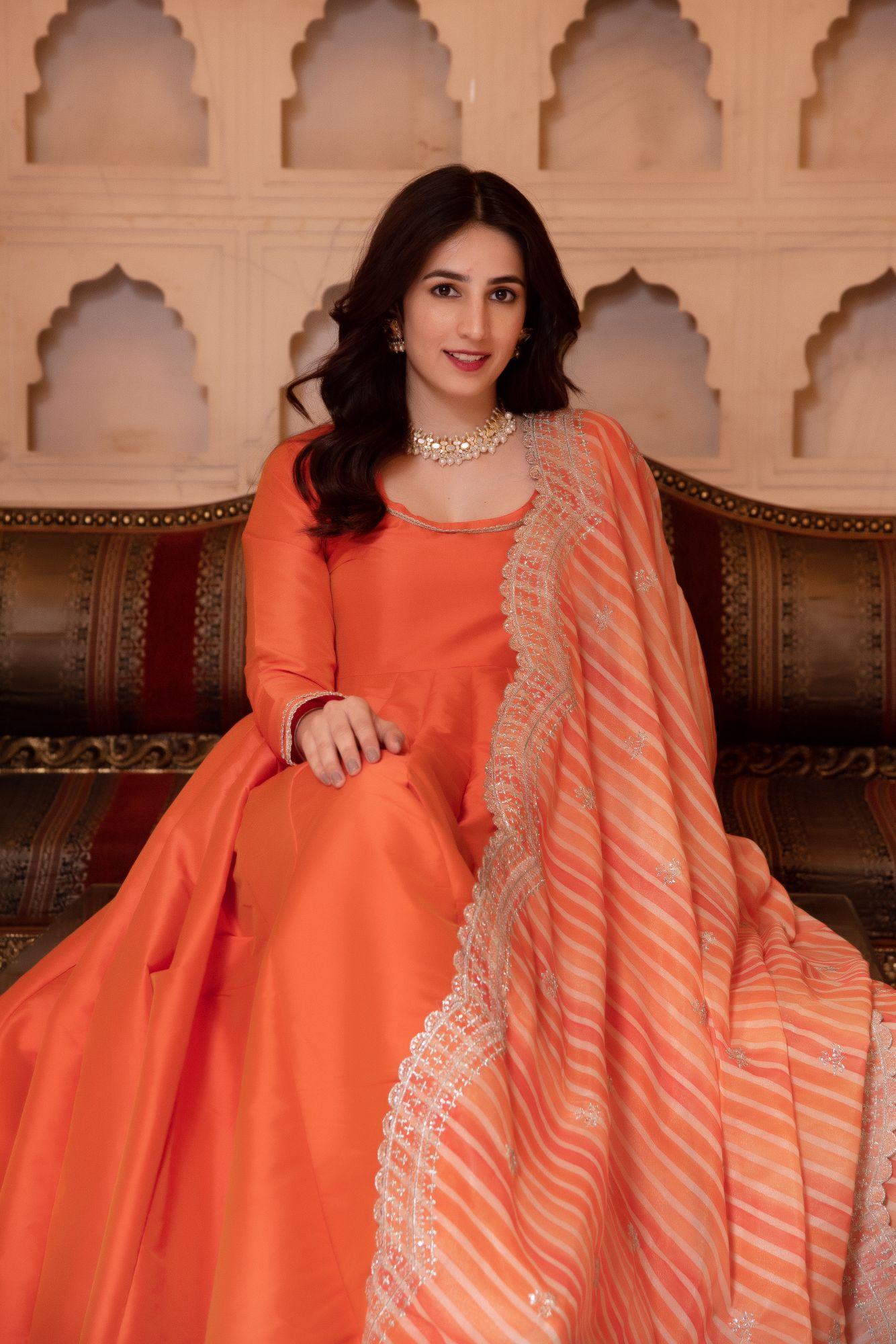Orange Silk Anarkali Suit Set