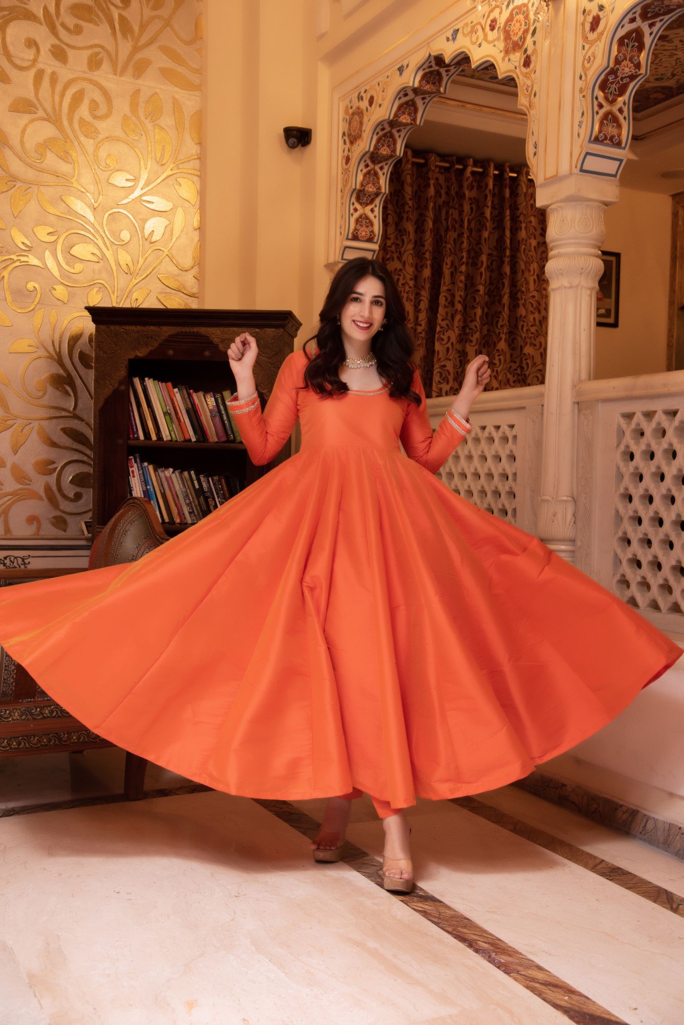 Orange Silk Anarkali Suit Set