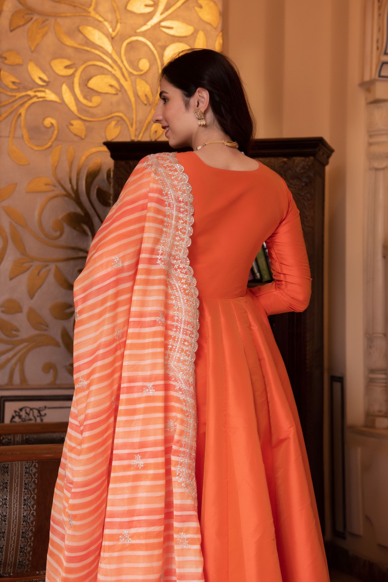 Orange Silk Anarkali Suit Set
