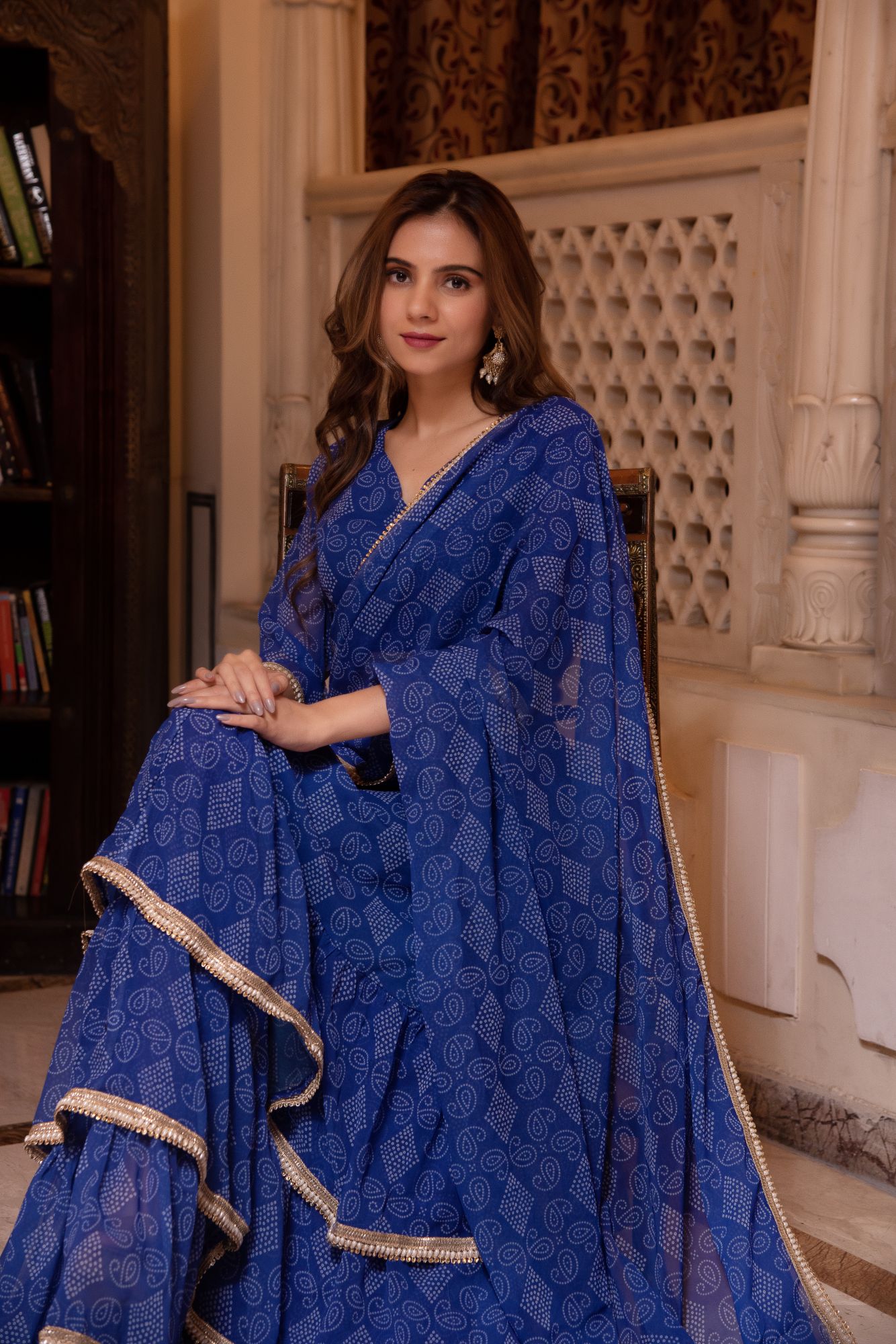 Pearl Blue Bhandhej Ready to Drape Saree