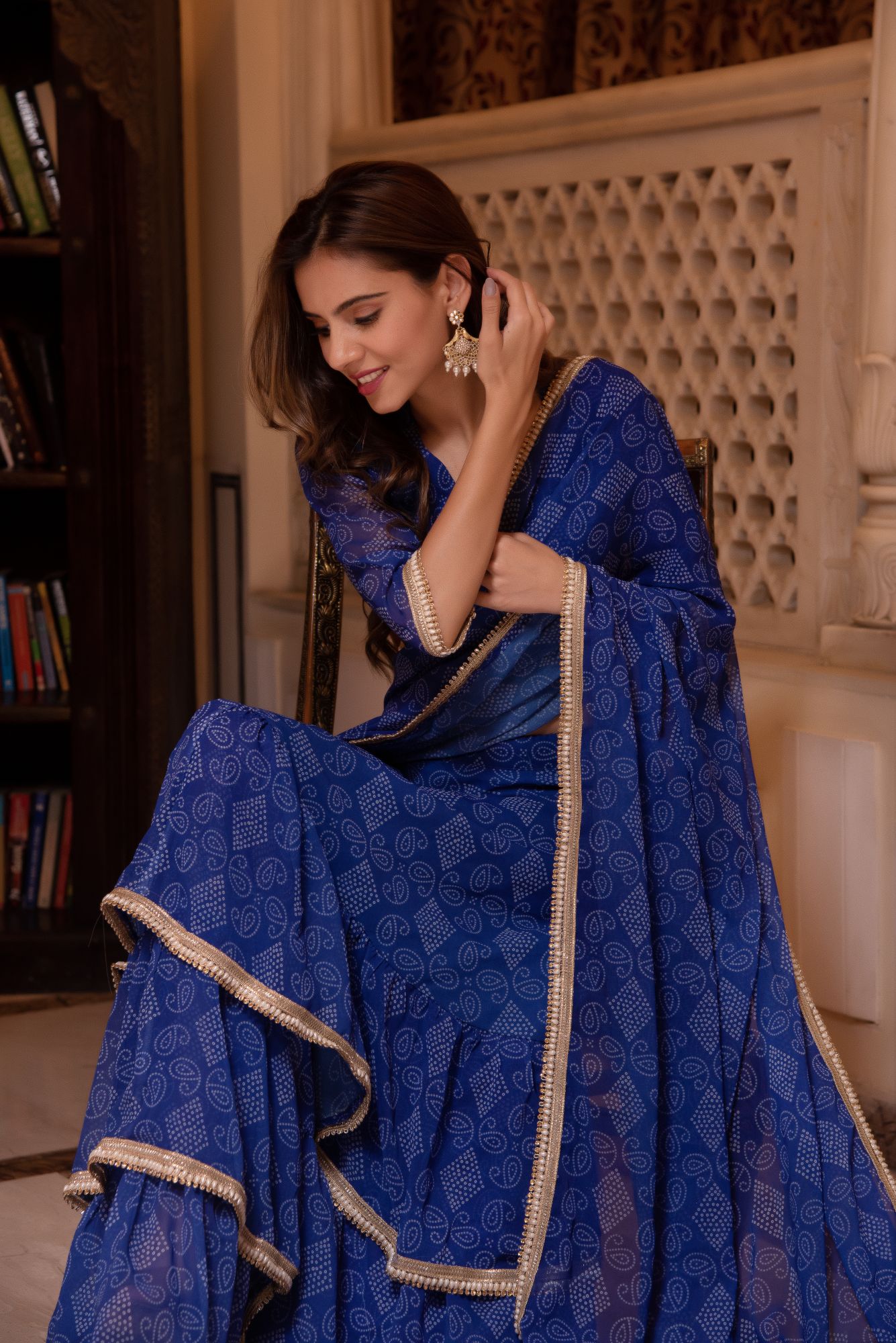 Pearl Blue Bhandhej Ready to Drape Saree
