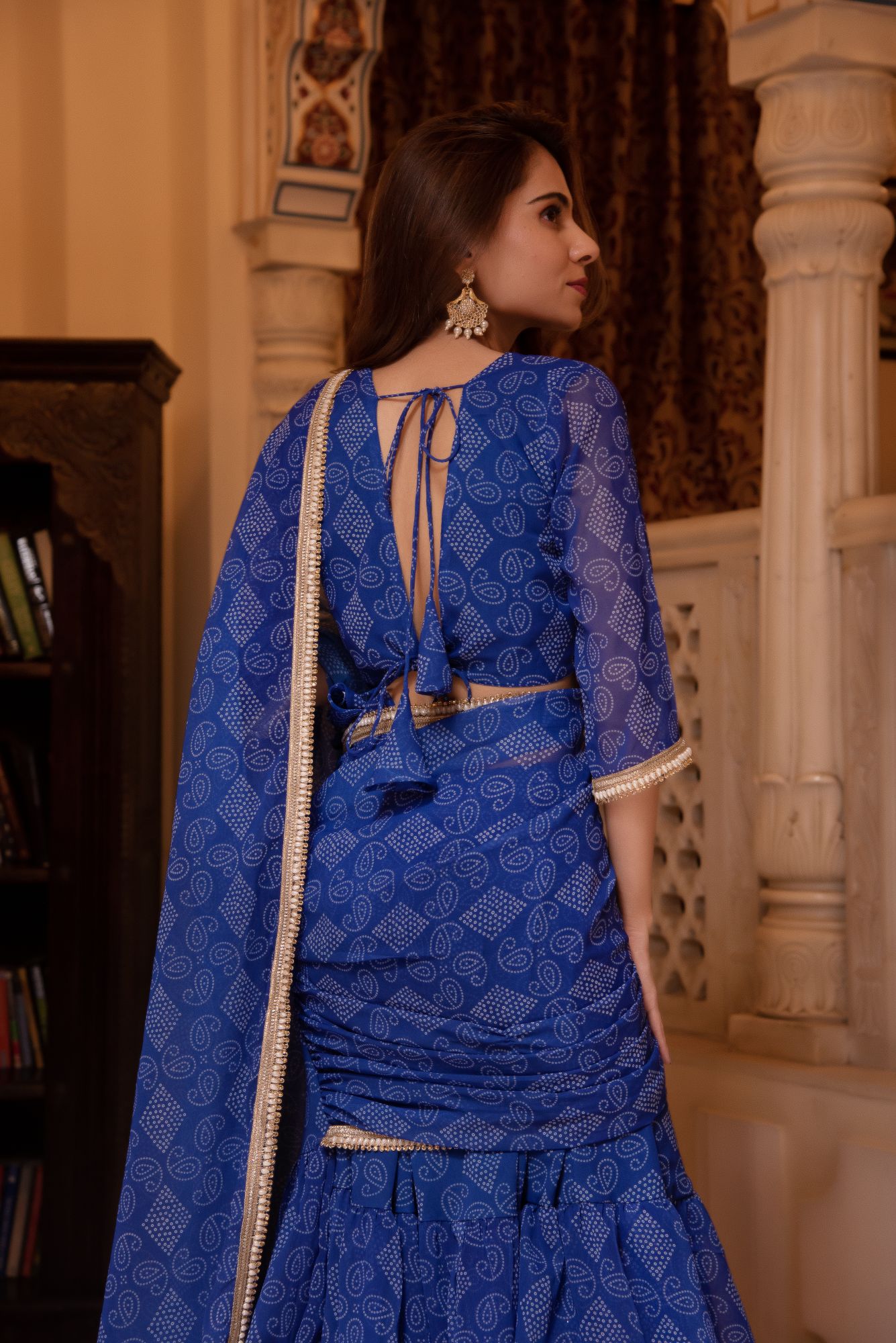 Pearl Blue Bhandhej Ready to Drape Saree