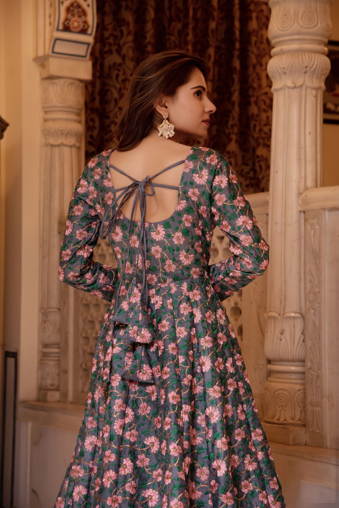 Sinjara Grey Embroided Anarkali Suit Set