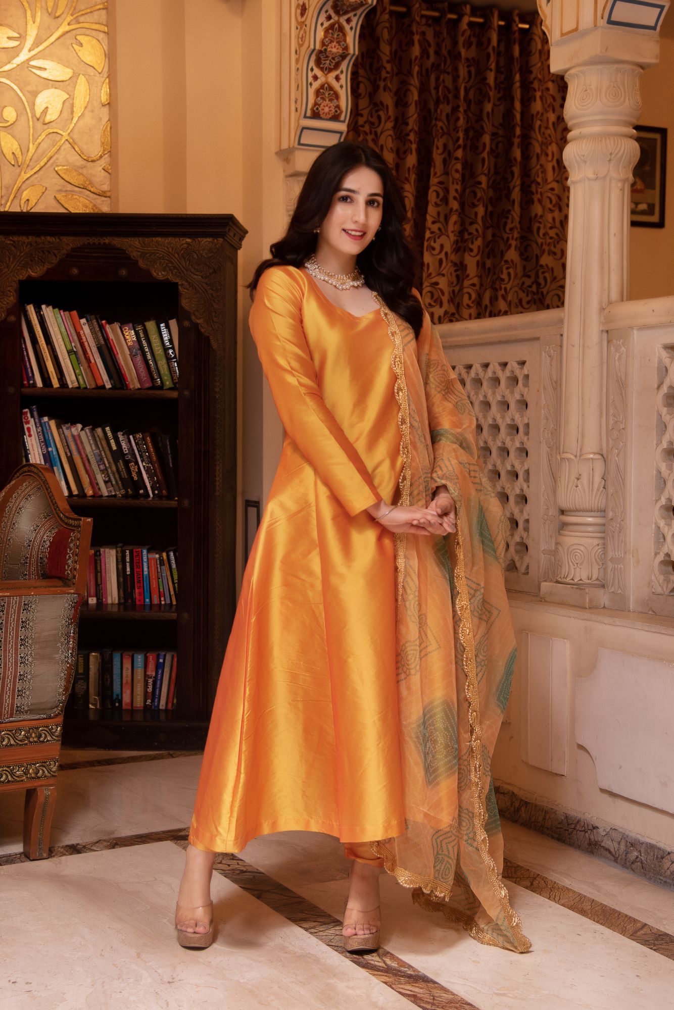 Taffeta Silk Yellow Kurta Set