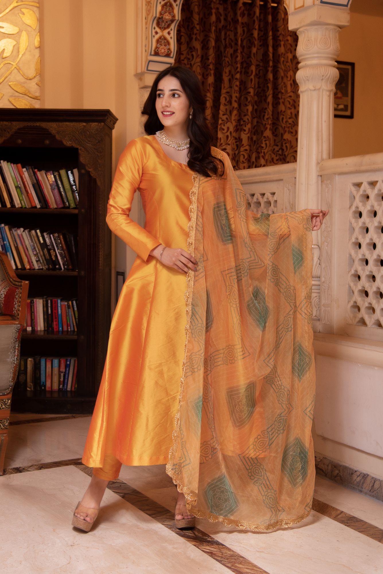 Taffeta Silk Yellow Kurta Set