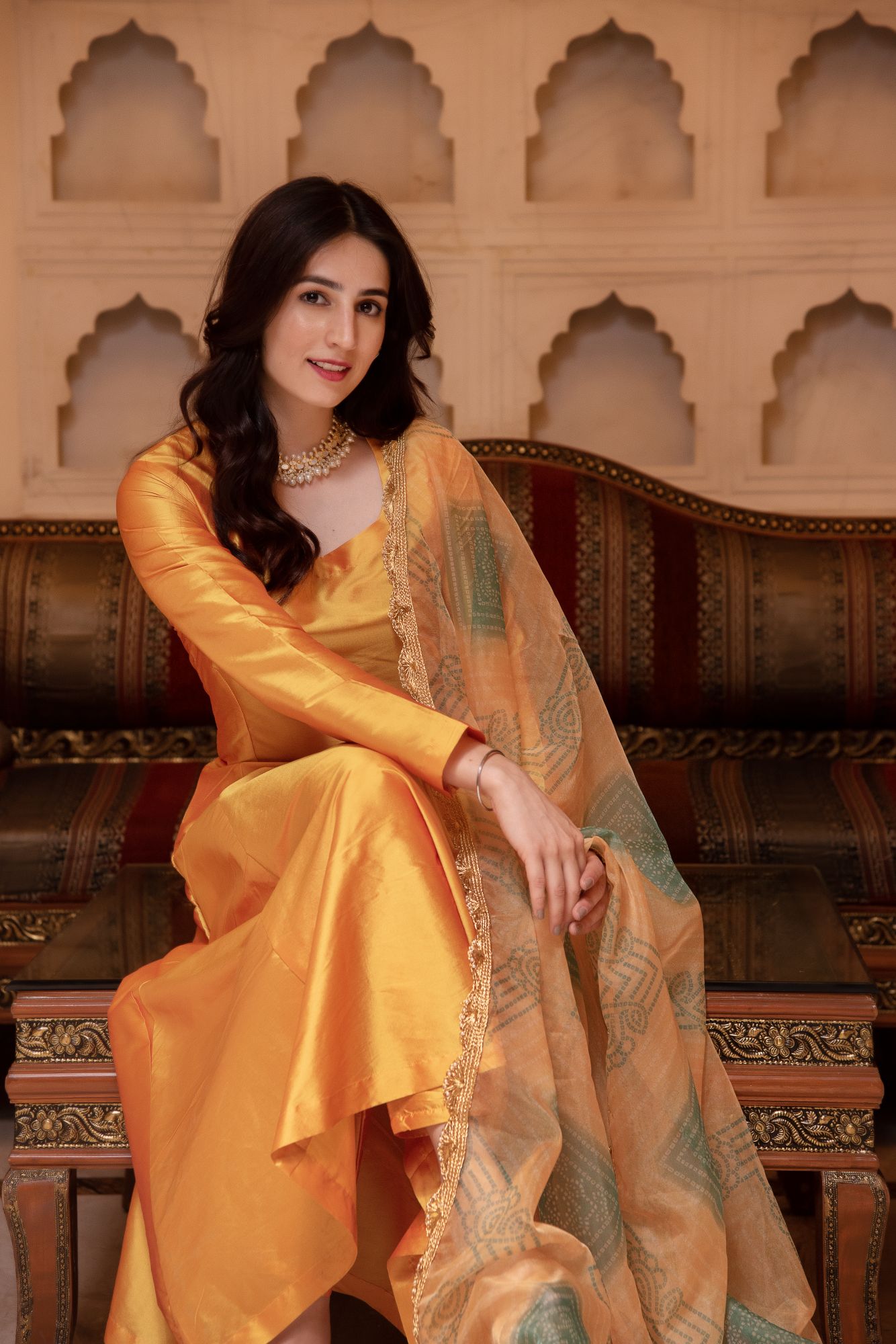 Taffeta Silk Yellow Kurta Set