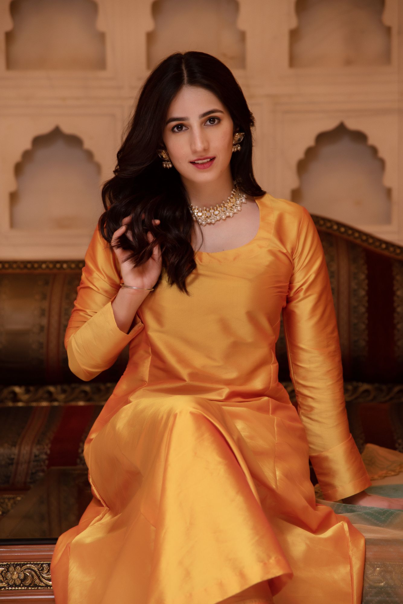 Taffeta Silk Yellow Kurta Set