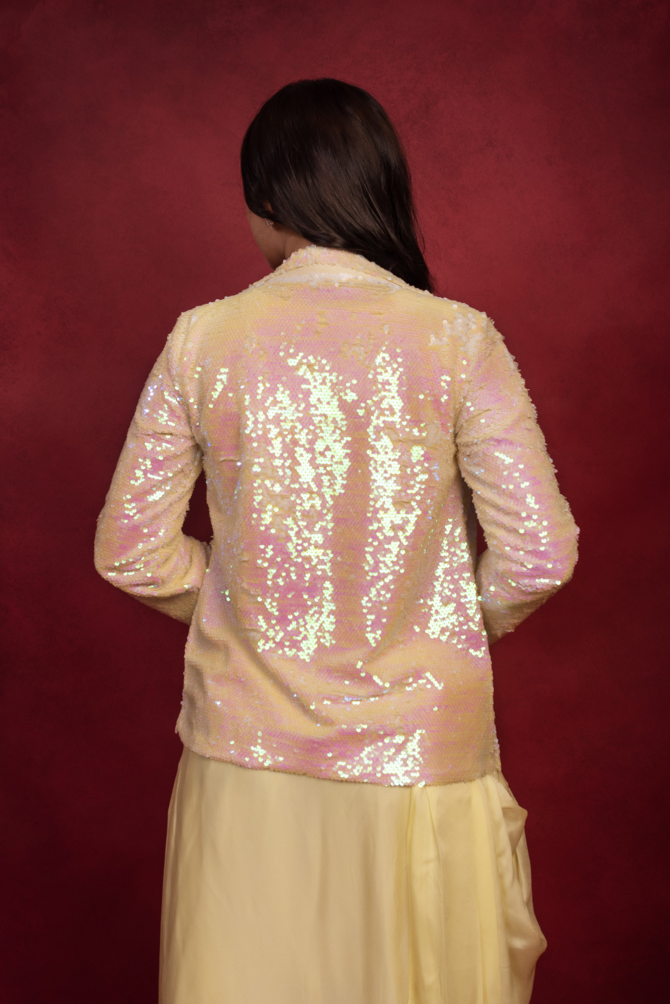 Lemon Drape Skirt With Sequin Jacket