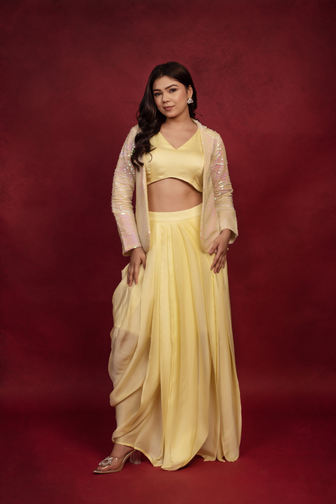 Lemon Drape Skirt With Sequin Jacket