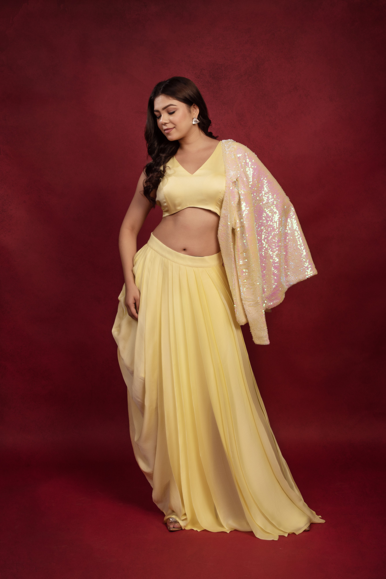 Lemon Drape Skirt With Sequin Jacket