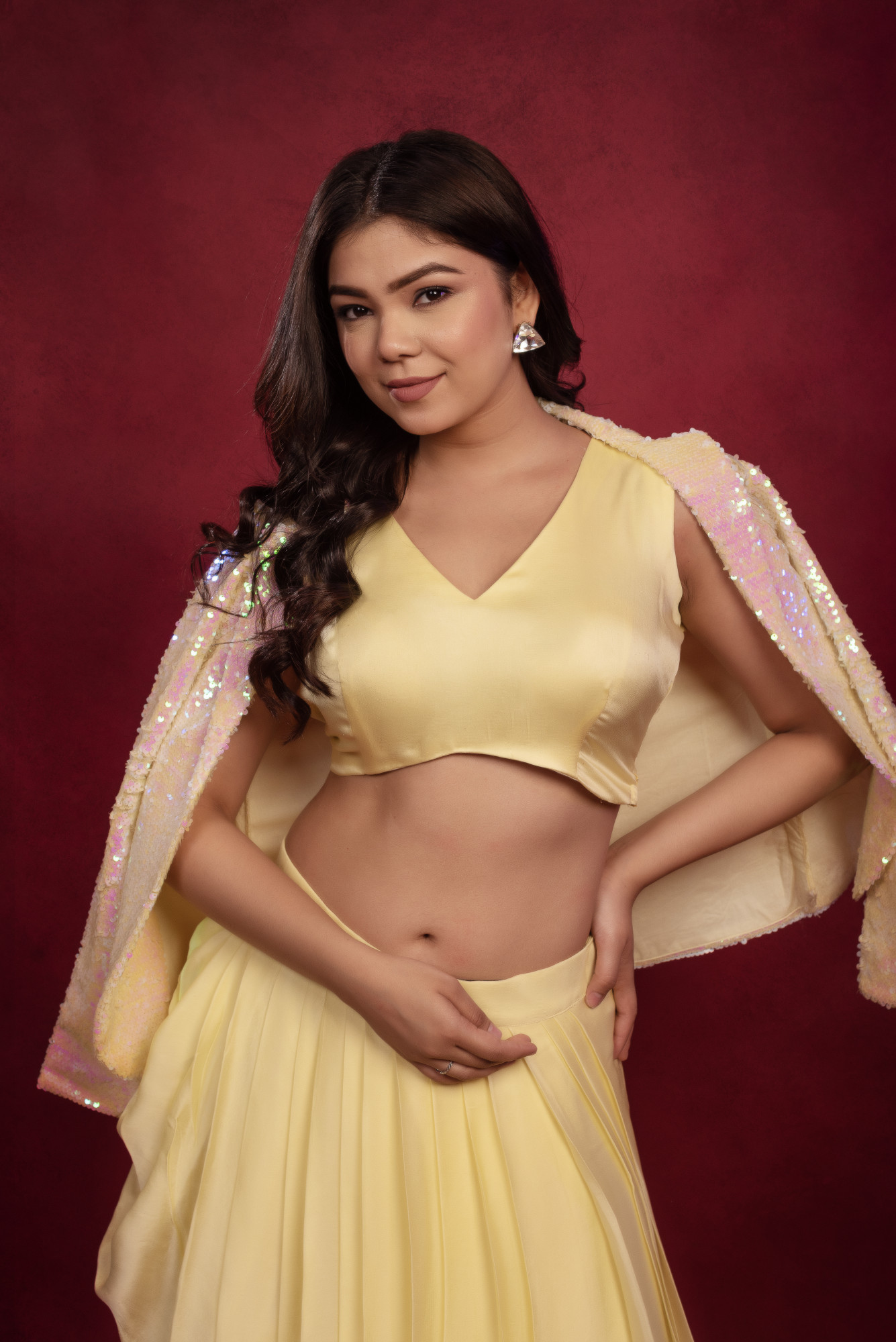 Lemon Drape Skirt With Sequin Jacket