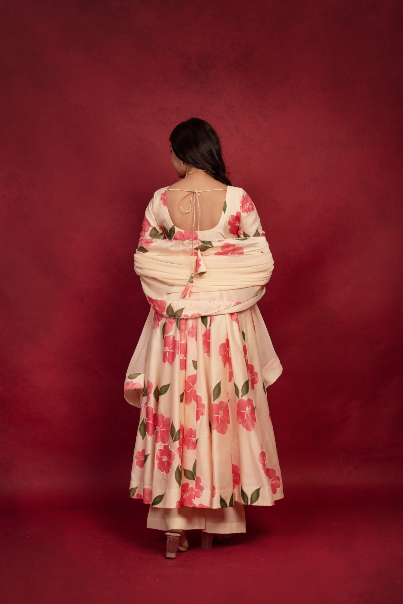 Beige Floral Hand Embroidered Anarklai Suit Set