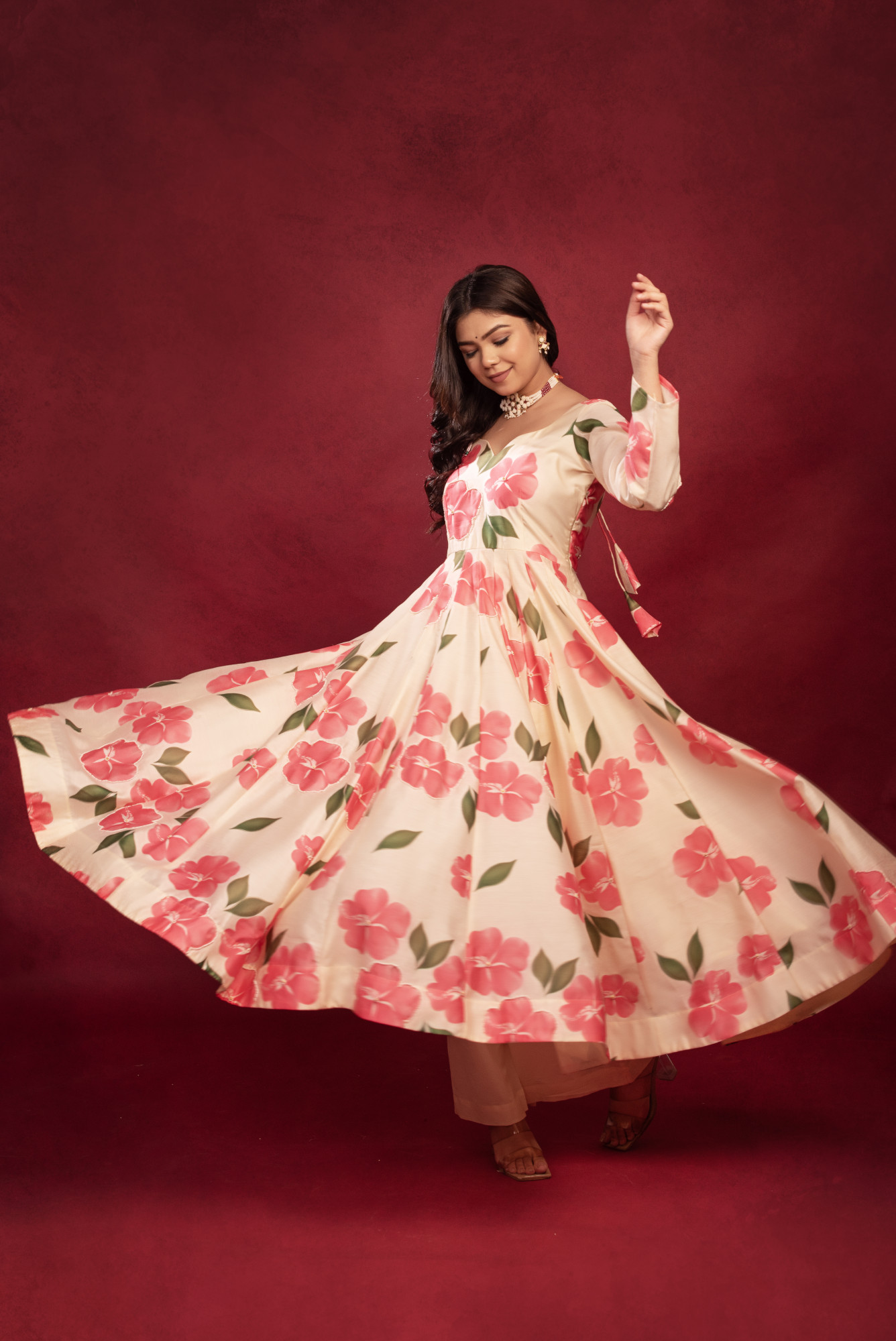 Beige Floral Hand Embroidered Anarklai Suit Set