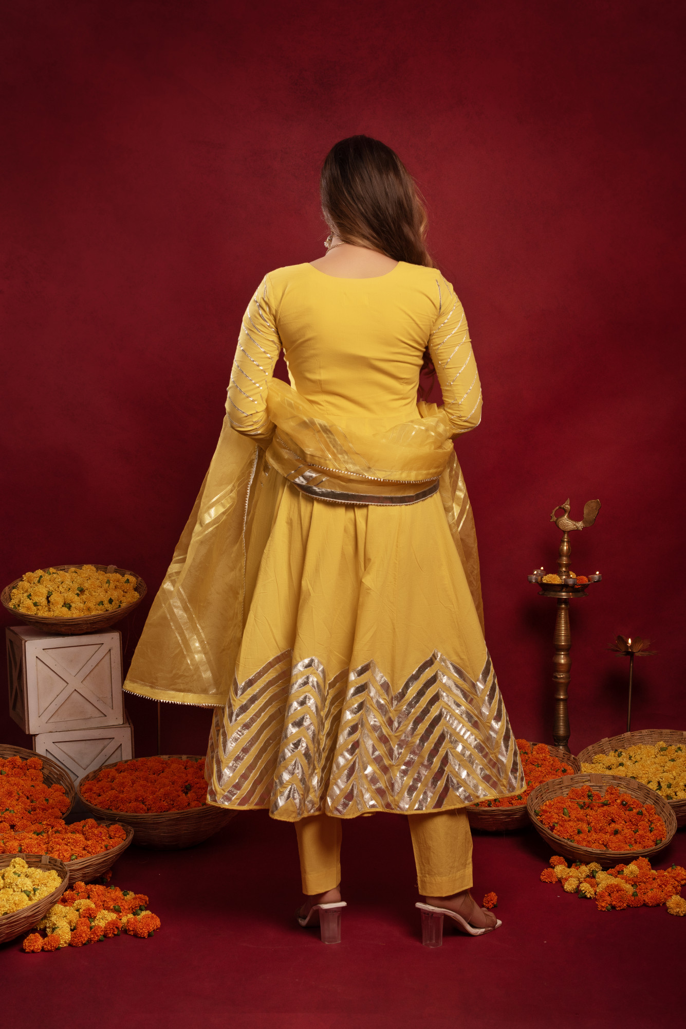 Lemon Yellow Gotta Patti Anarkali Suit Set