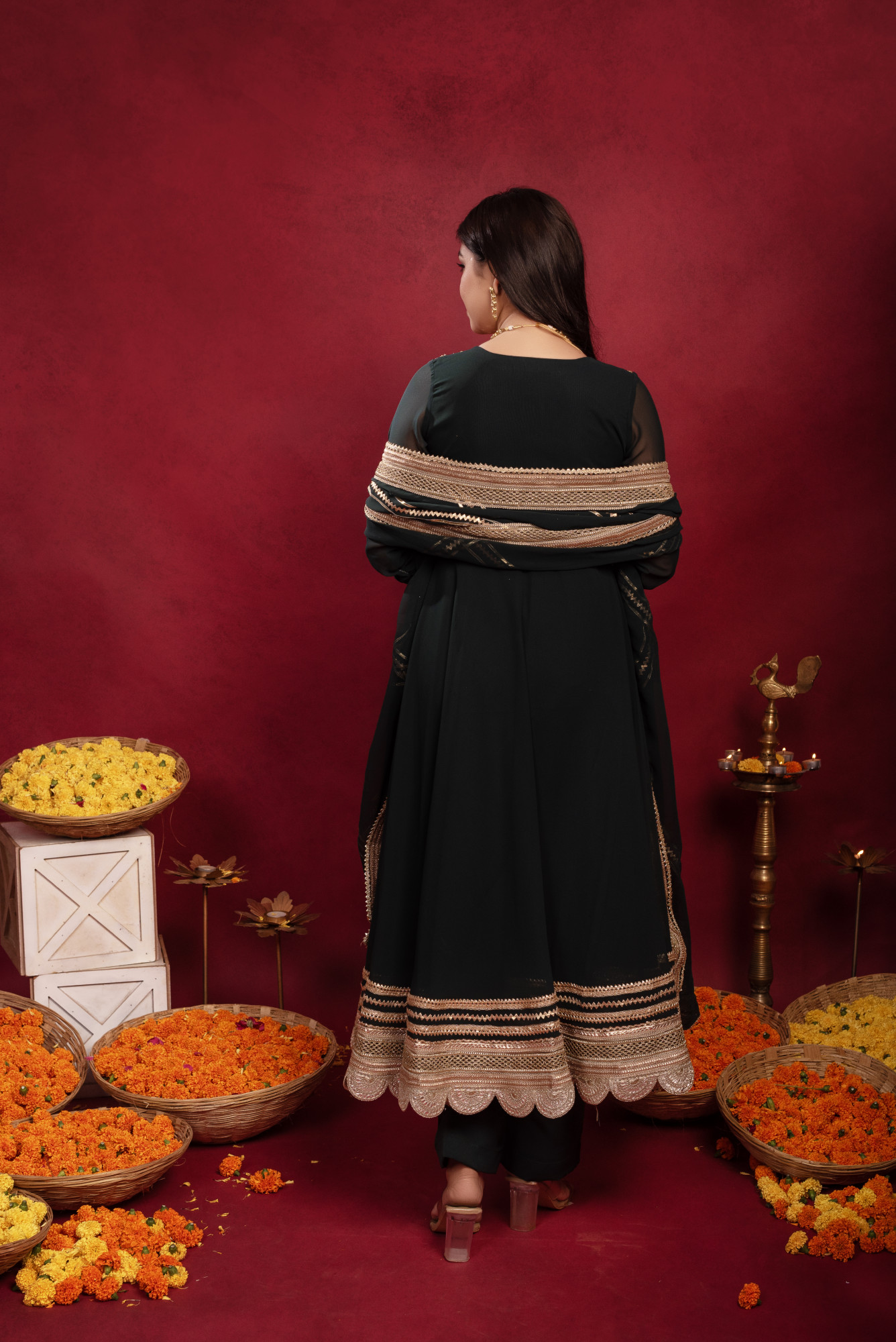 Forest Green Georgette Gotta Patti Anarkali Suit Set