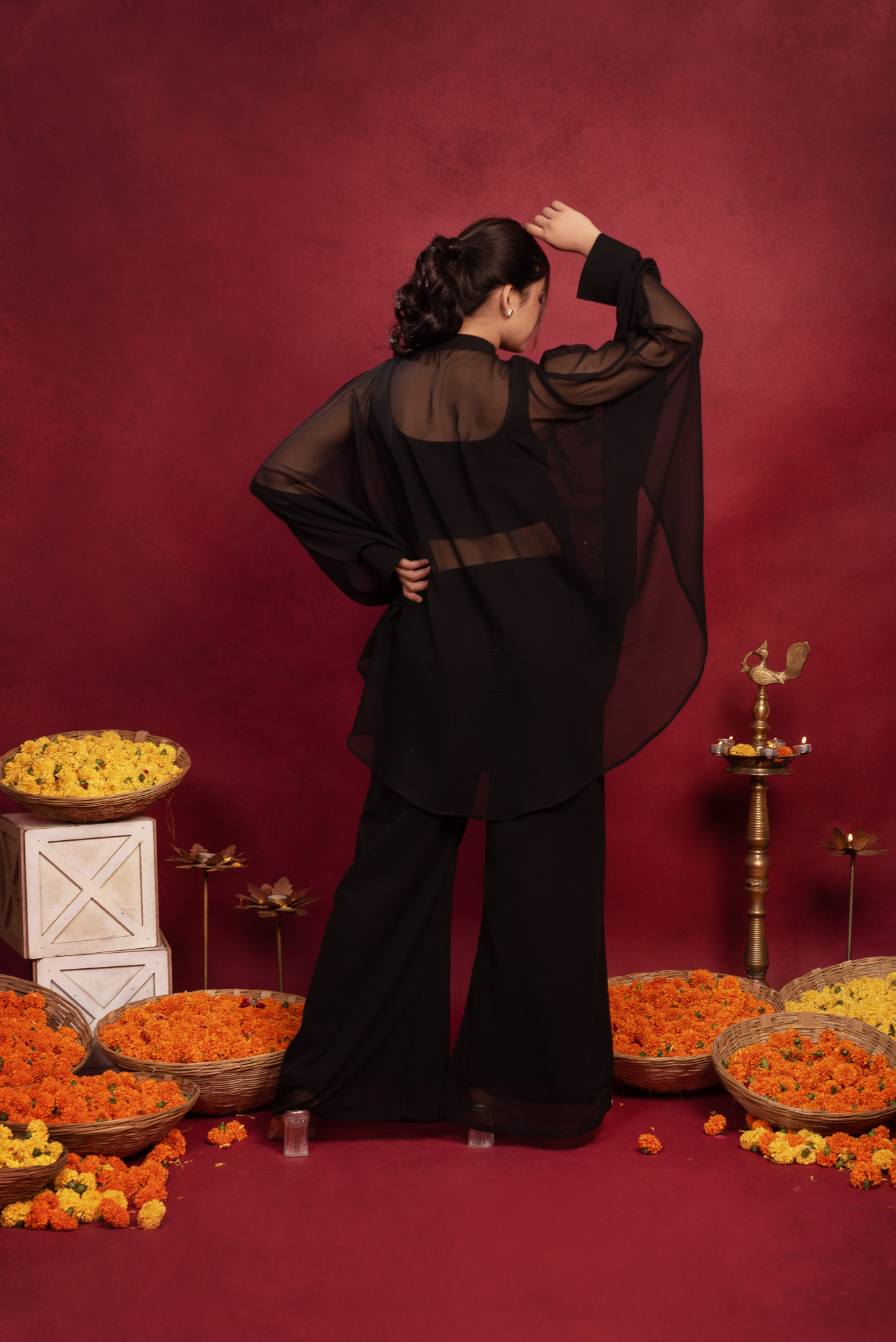 Black Georgette Embellished Cordset