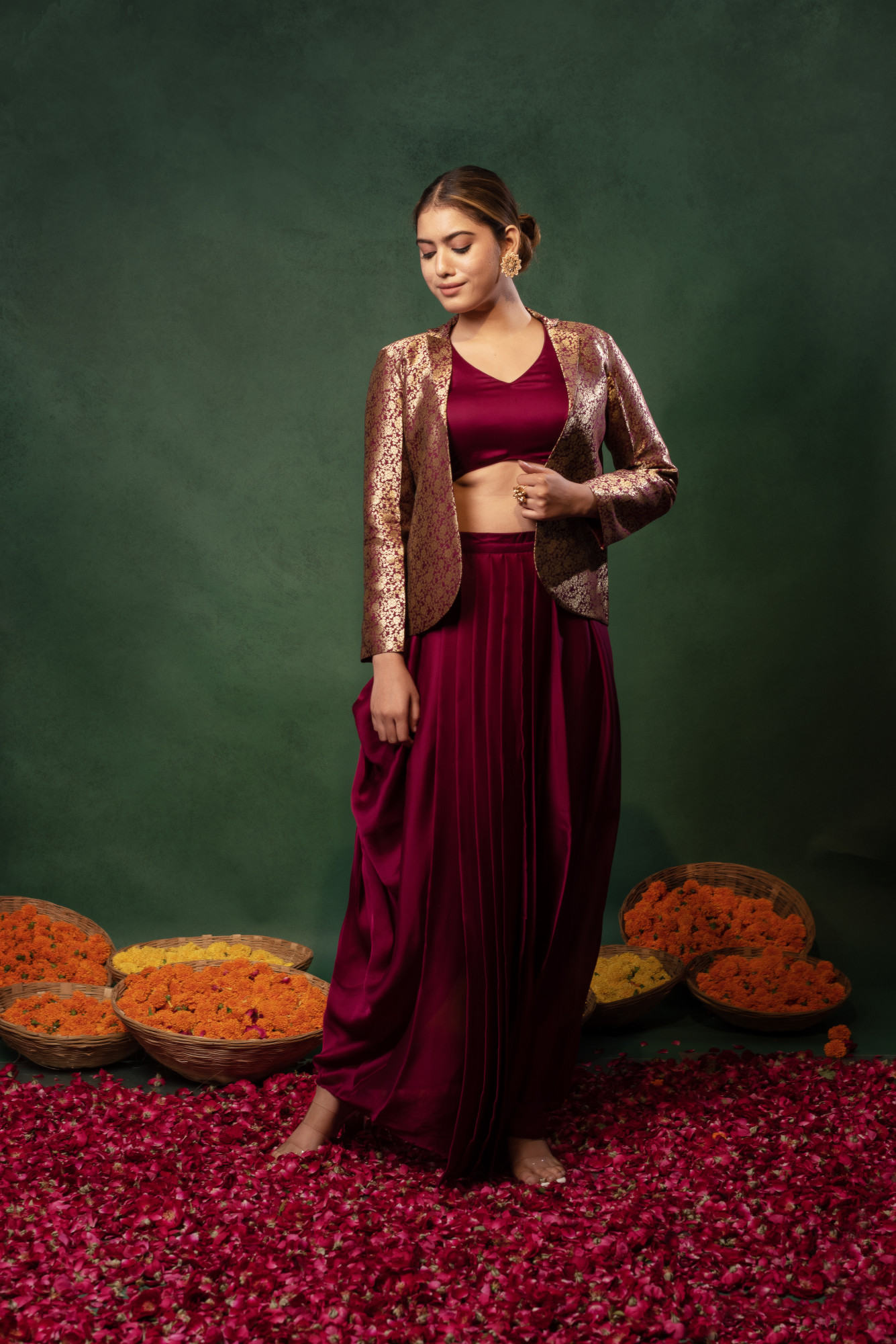 Jam Draped Satin Skirt Set