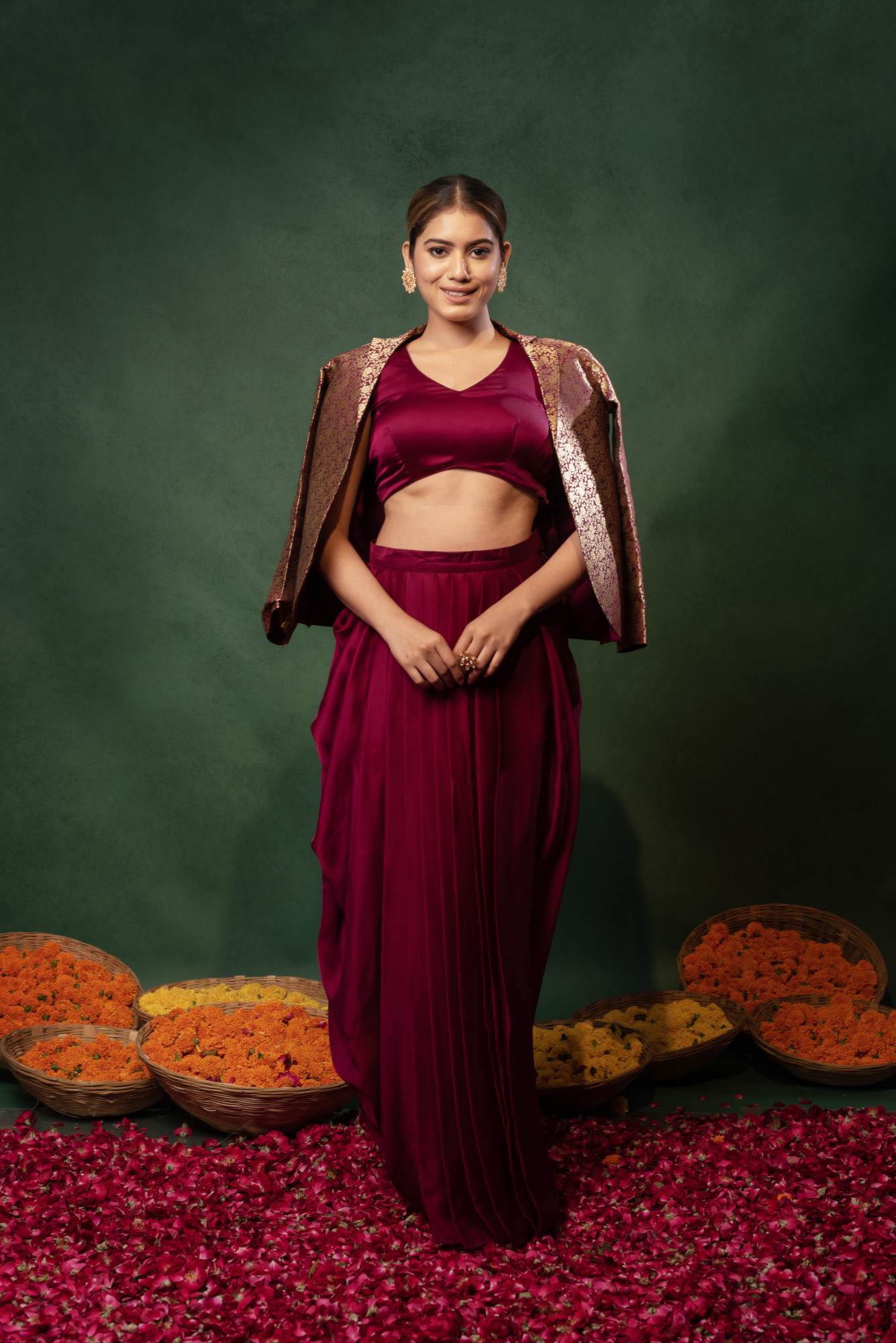 Jam Draped Satin Skirt Set