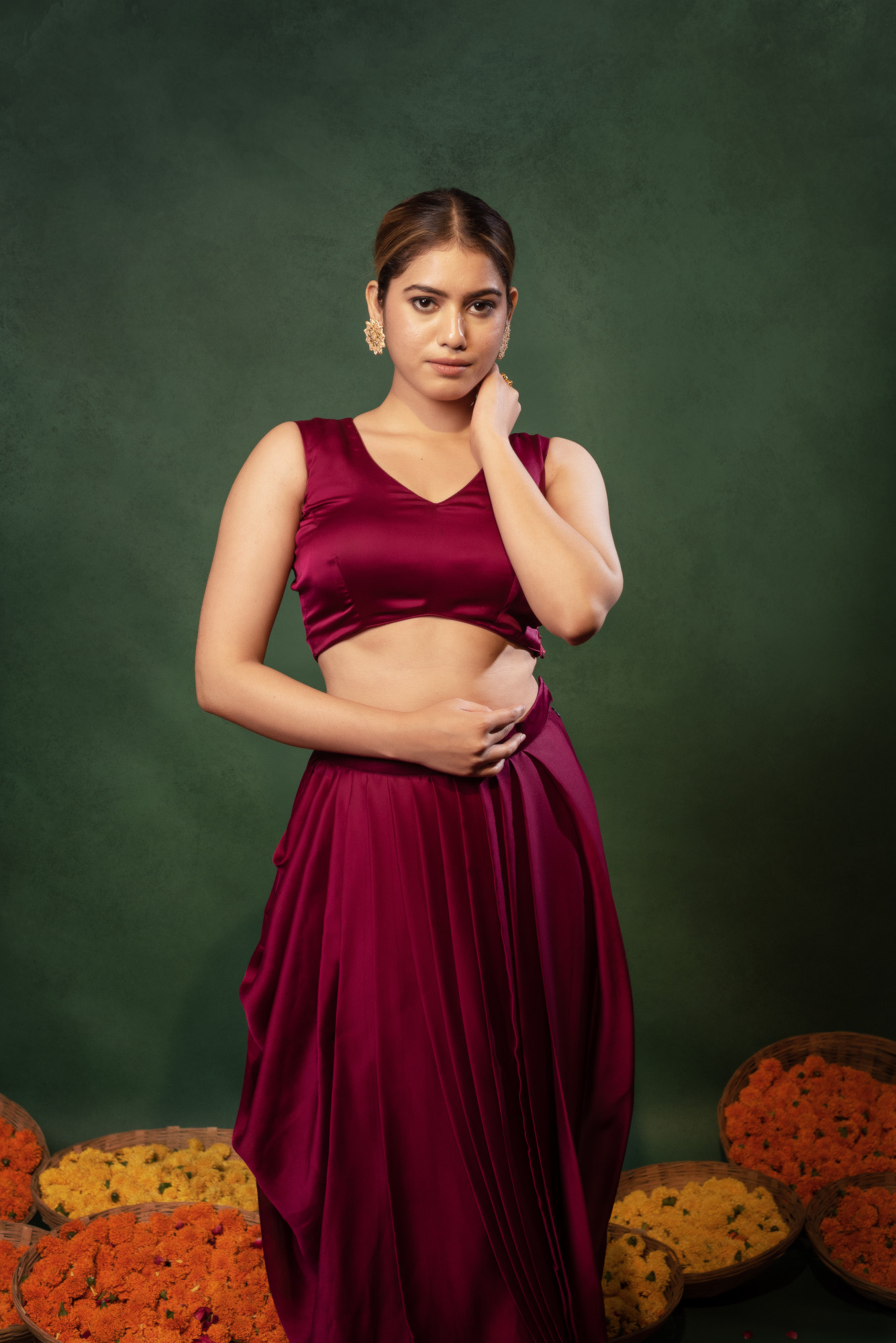 Jam Draped Satin Skirt Set