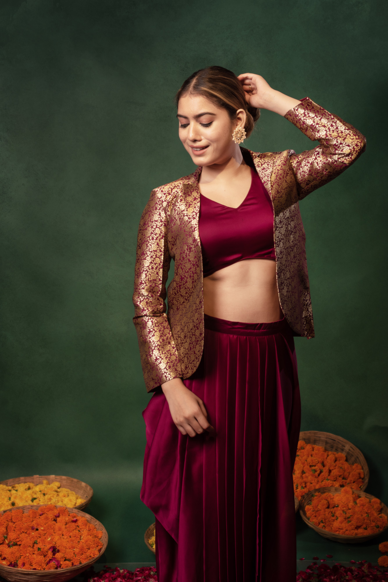 Jam Draped Satin Skirt Set