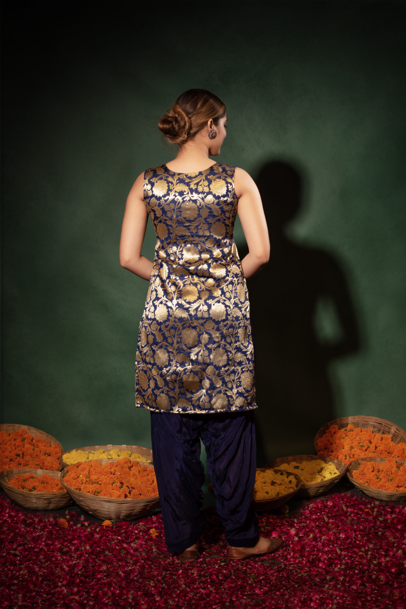 Navy Blue Banarsi Straight Kurta Set