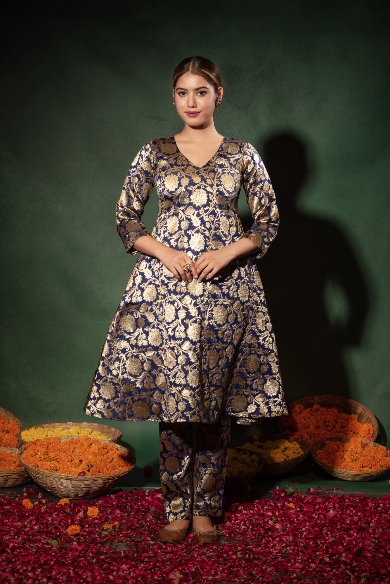 Blue Banarsi Straight Suit Set