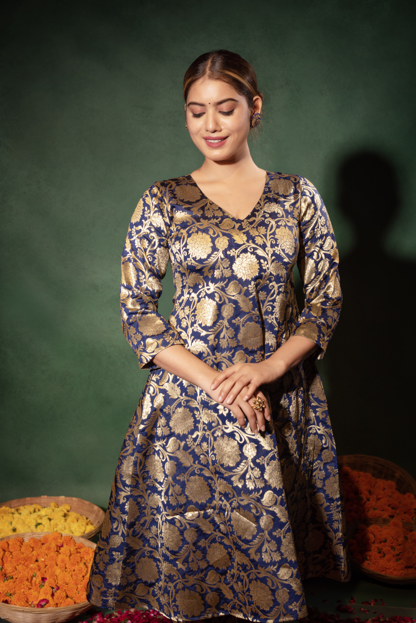 Blue Banarsi Straight Suit Set