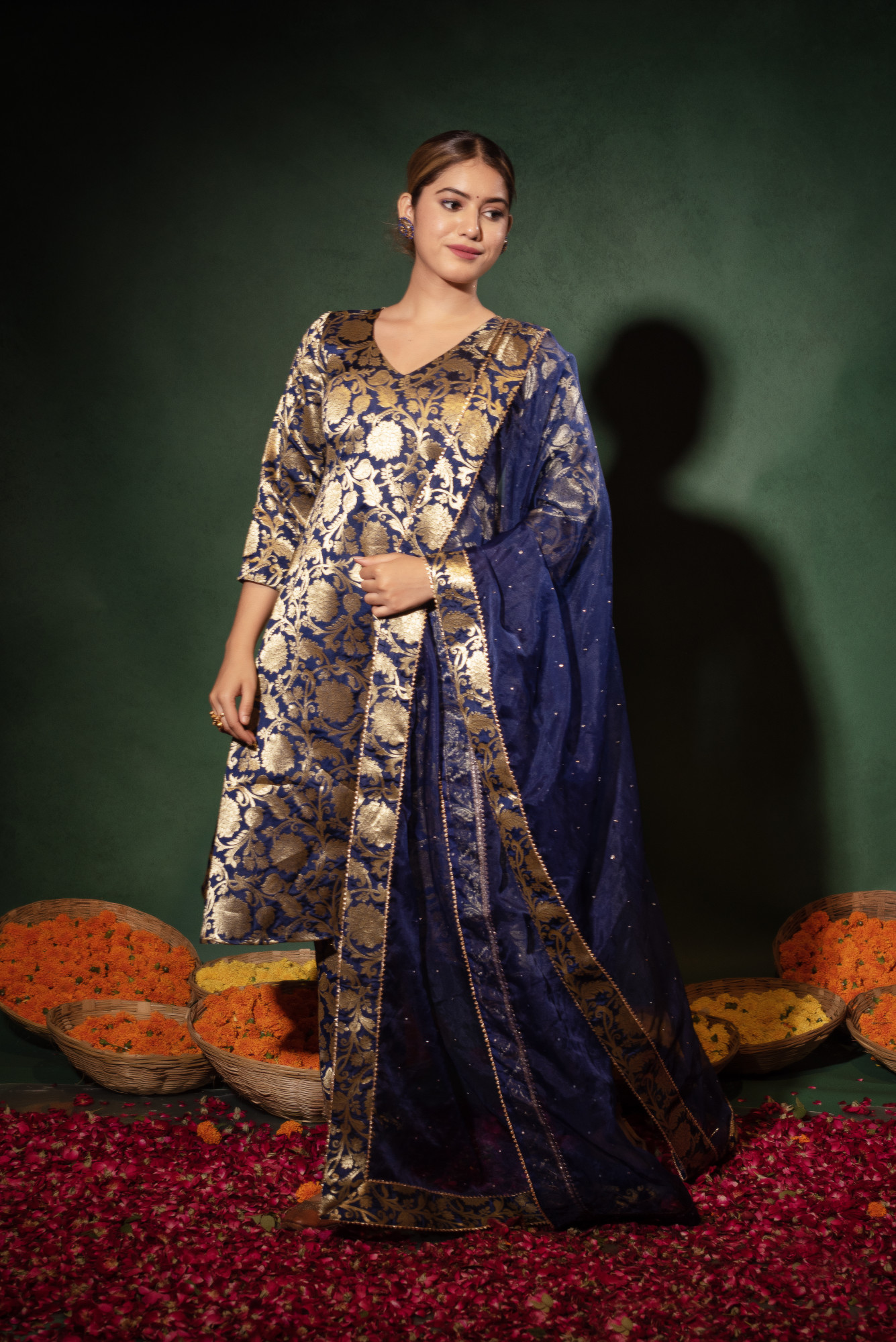 Blue Banarsi Straight Suit Set