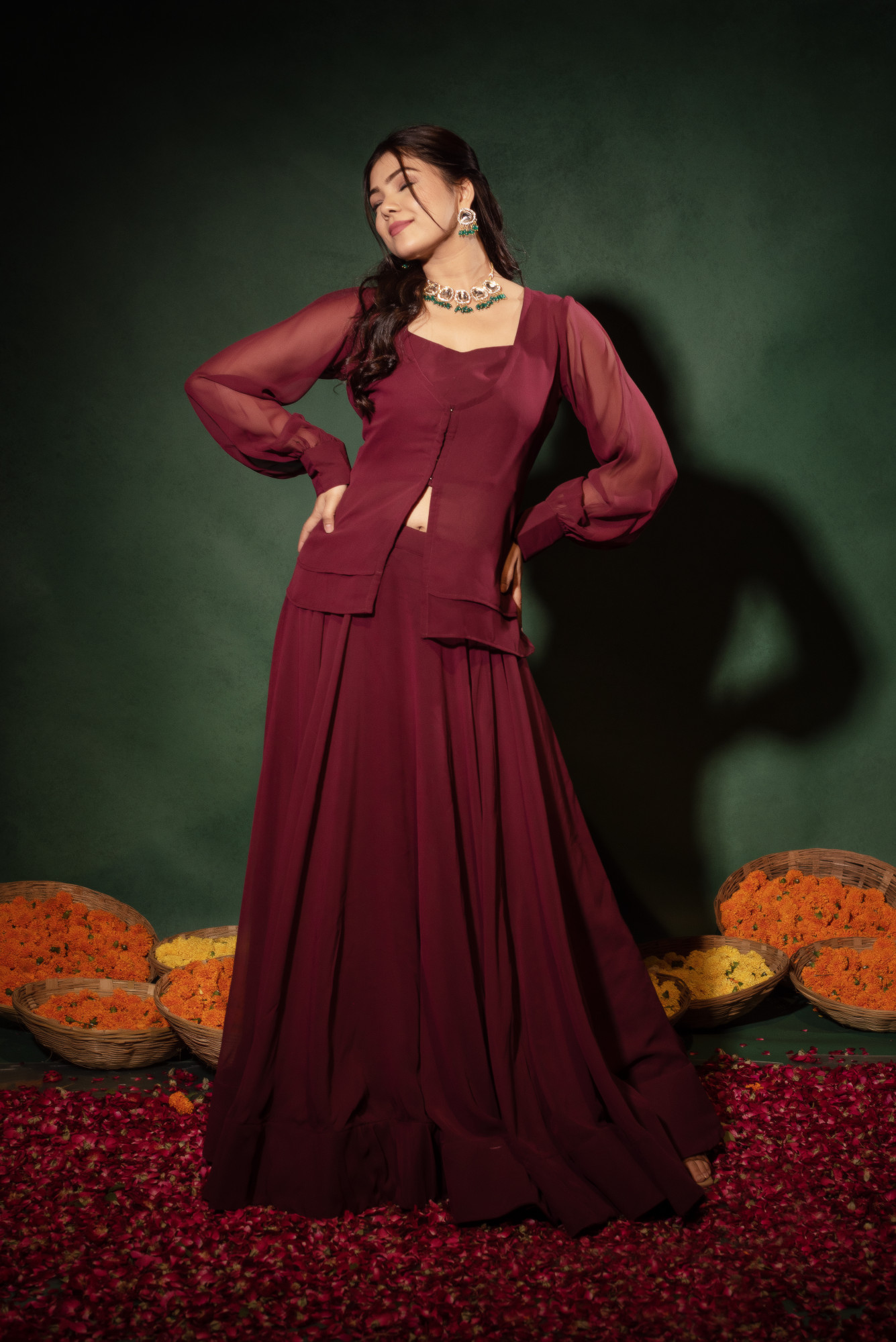 Deep Maroon Skirt Set