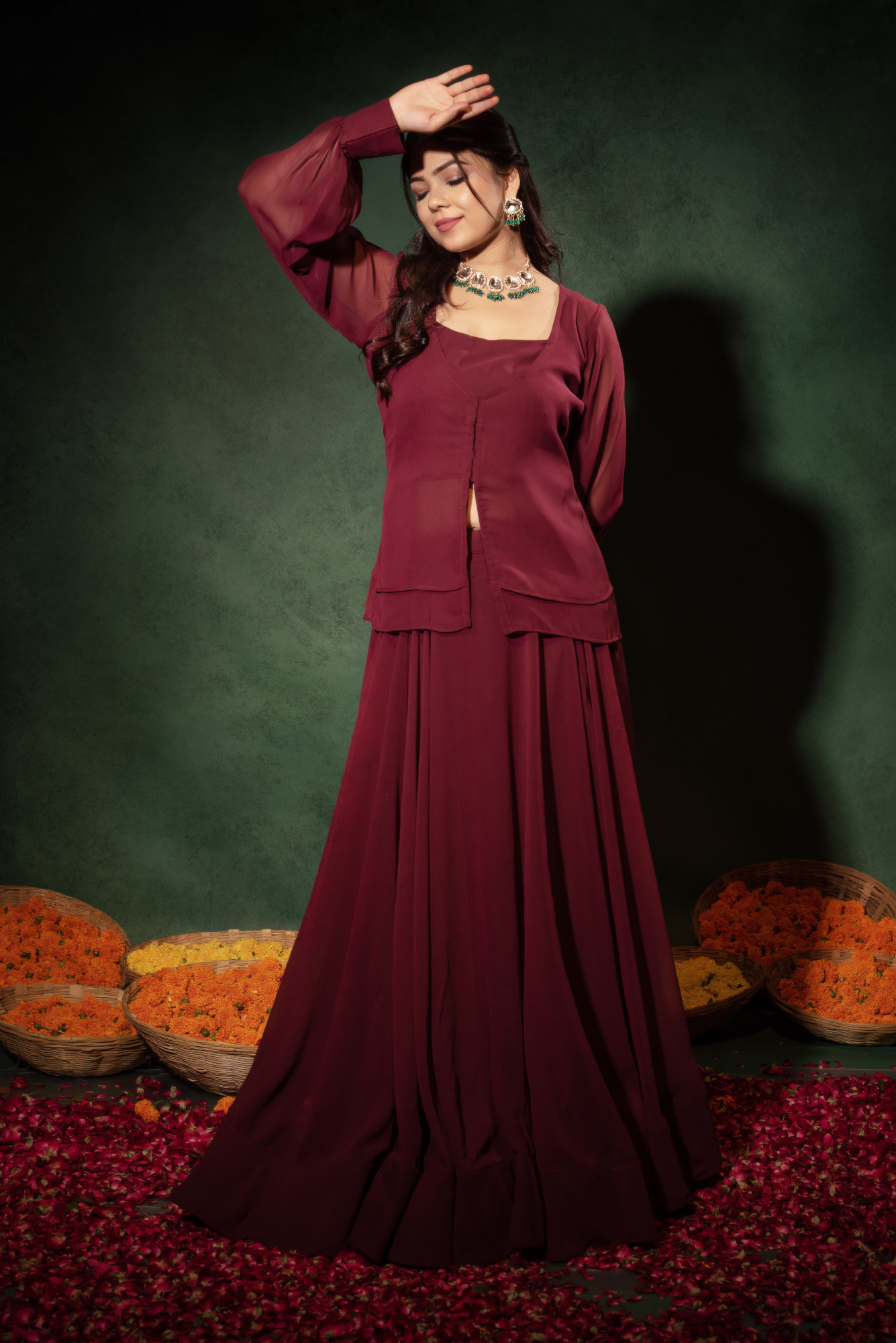 Deep Maroon Skirt Set