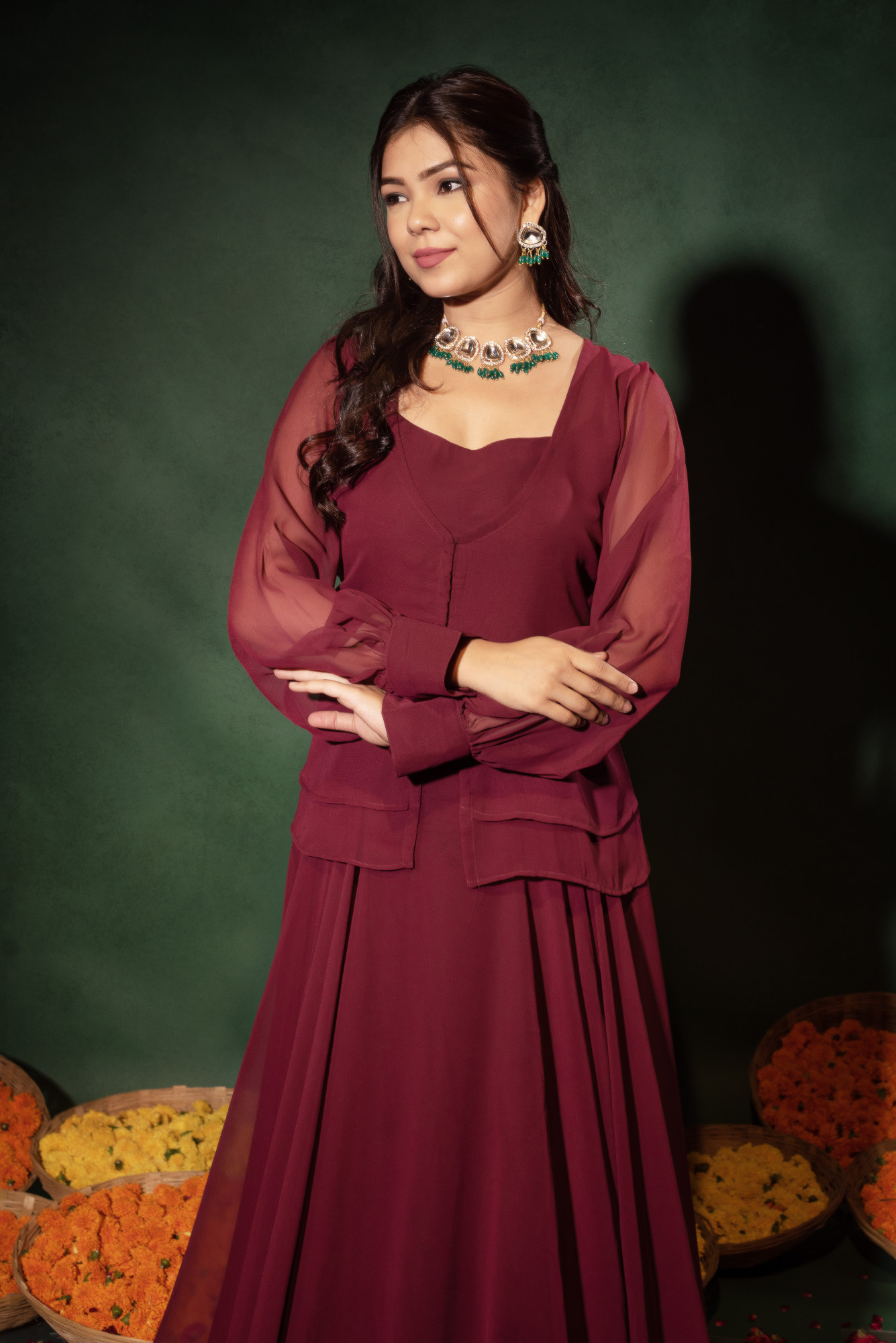 Deep Maroon Skirt Set