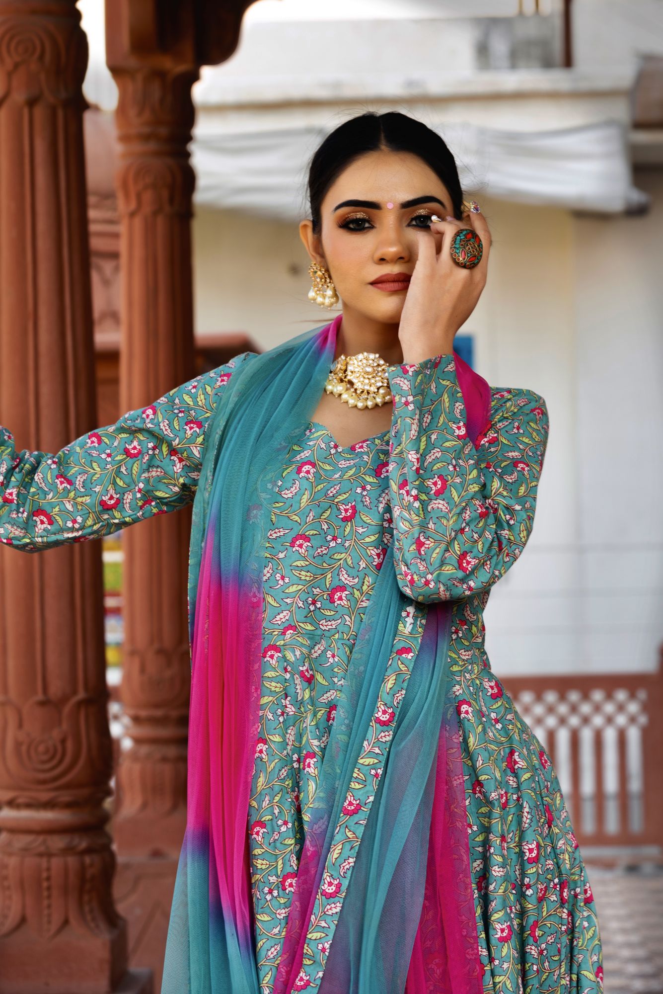 Coconut Garden Printed Anarkali Suit Set