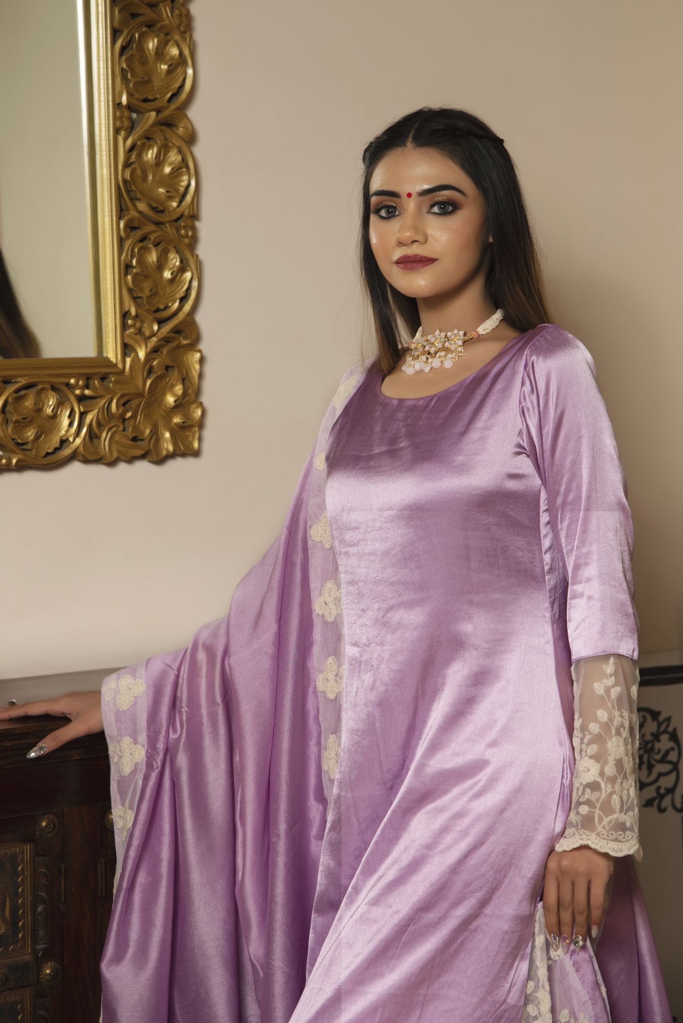 Lilac Shine Satin Suit Set