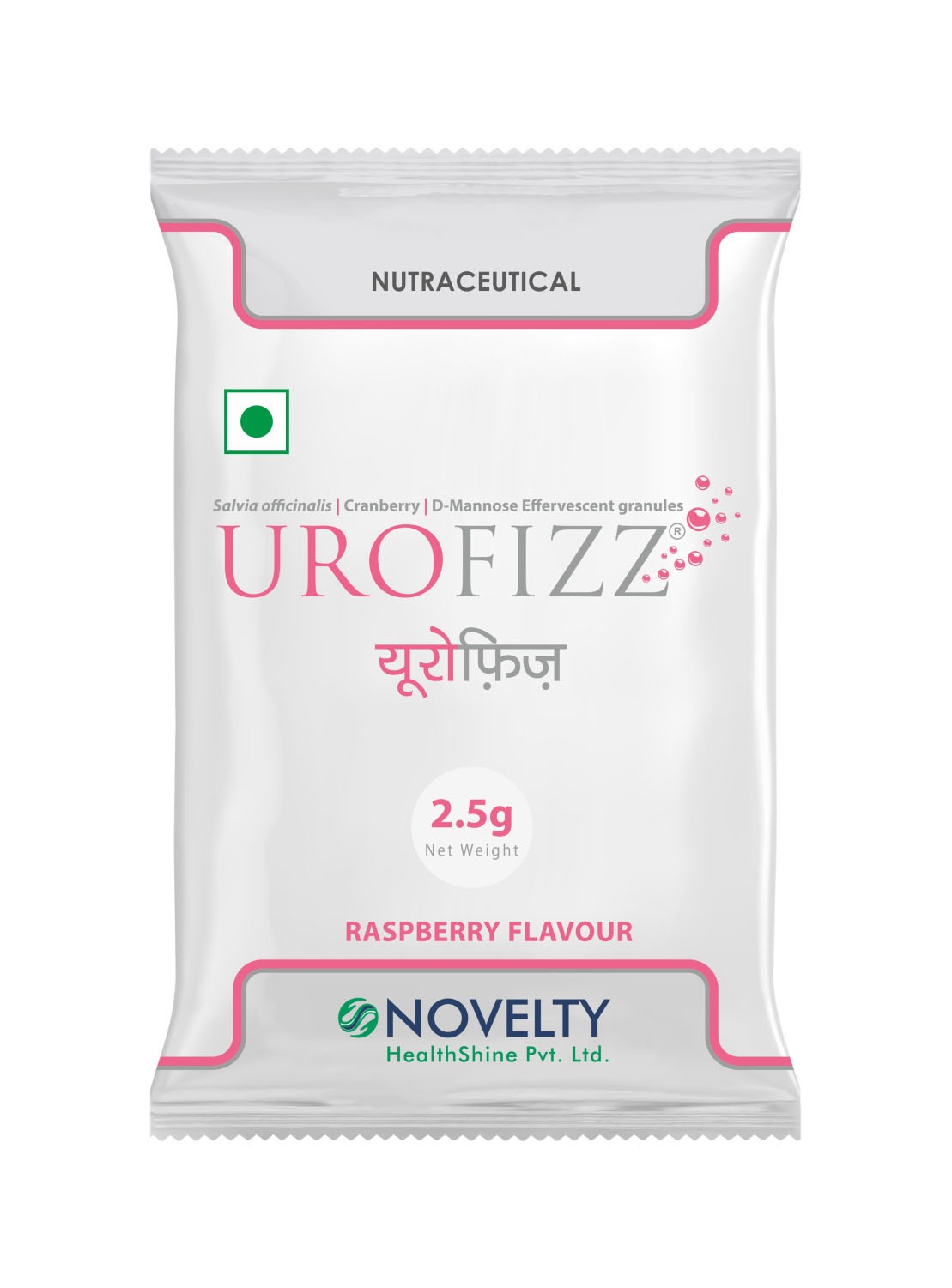Urofizz Cranberry Extract with Ursolia D-Mannose - Natural Urinary Tract Infection Management Granules with Qzorb Technology 25g sachet Raspberry flavor