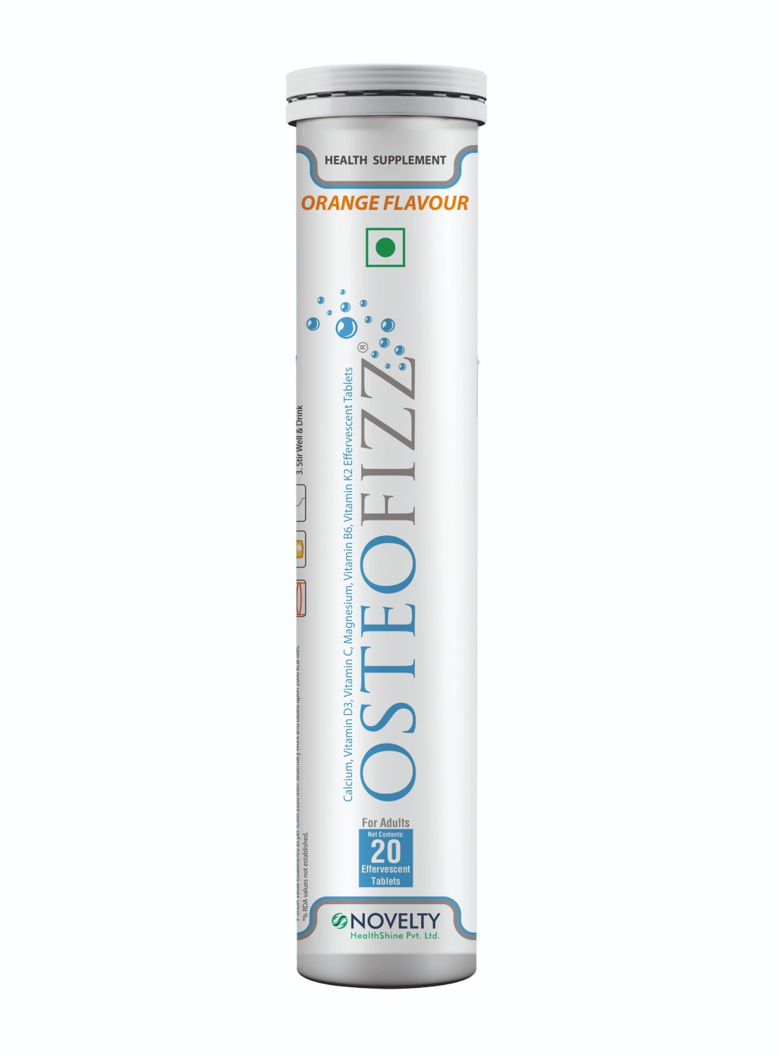 Osteofizz- Calcium with Vitamin D Effervescent Tablets with Mg Vit C B6 K Pack of 20 orange - flavored effervescent tablets for optimal absorption Swiss formula for complete Bone Health