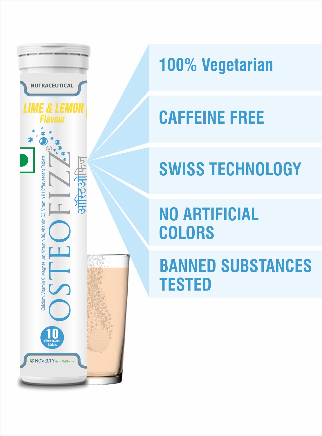 Osteofizz- Calcium with Vitamin D Effervescent Tablets with Mg Vit C B6 K Pack of 20 Lime Lemon - flavored effervescent tablets for optimal absorption Swiss formula for complete Bone Health