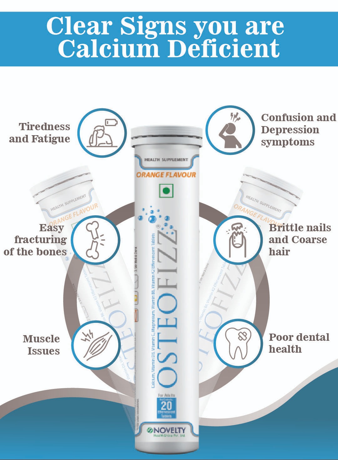 Osteofizz- Calcium with Vitamin D Effervescent Tablets with Mg Vit C B6 K Pack of 20 orange - flavored effervescent tablets for optimal absorption Swiss formula for complete Bone Health