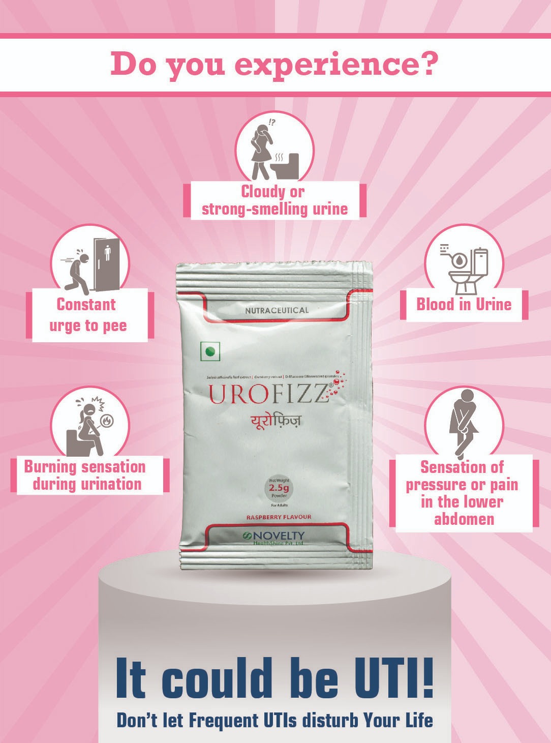 Urofizz Cranberry Extract with Ursolia D-Mannose - Natural Urinary Tract Infection Management Granules with Qzorb Technology 25g sachet Raspberry flavor