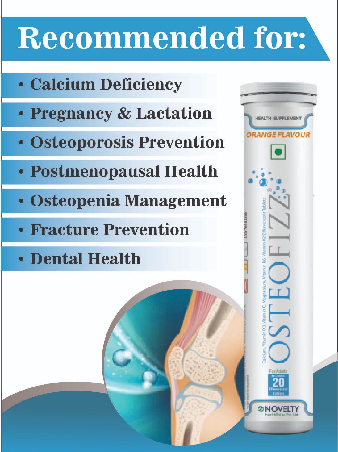 Osteofizz- Calcium with Vitamin D Effervescent Tablets with Mg Vit C B6 K Pack of 20 orange - flavored effervescent tablets for optimal absorption Swiss formula for complete Bone Health