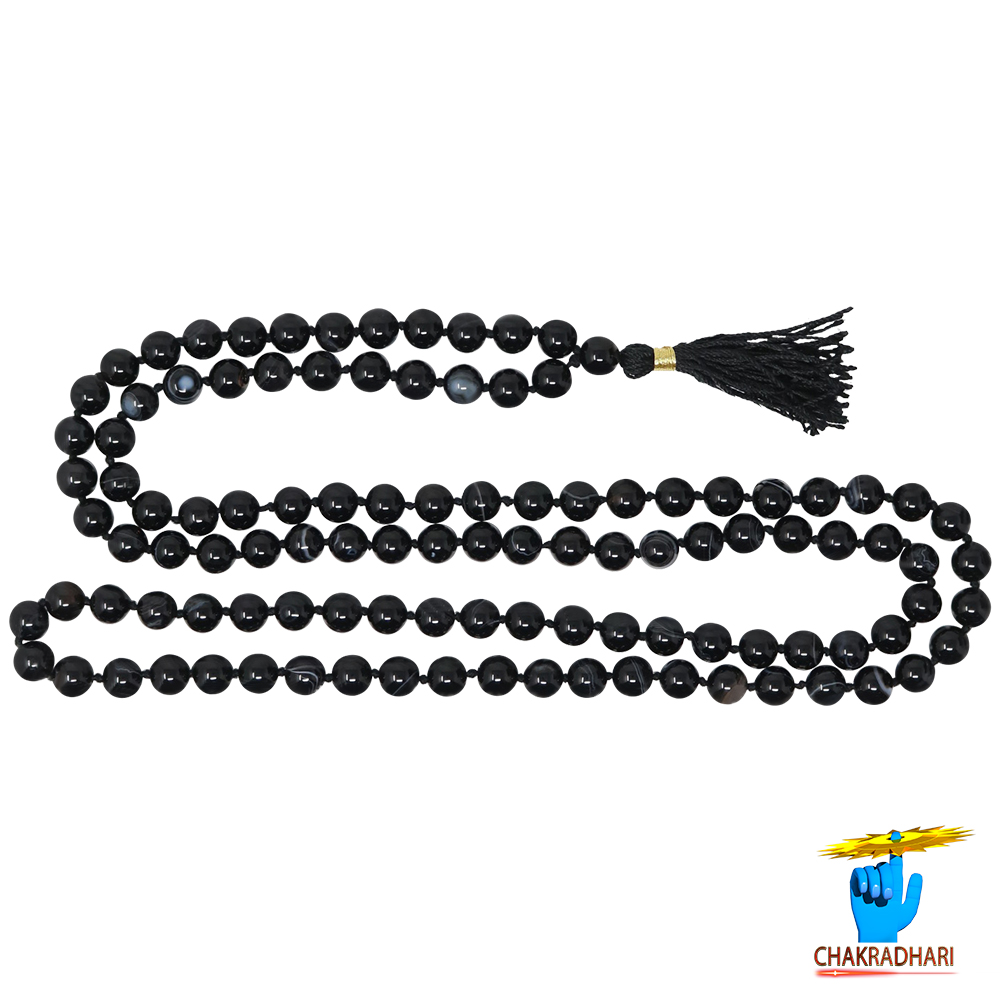 Black Agate Mala 108 Plus 1 Beads for Jaap and Wearing 8mm or 6mm