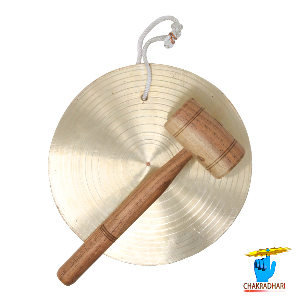 Phool Bronze Big Size Round Jhalar Bell With Wooden Hammer -