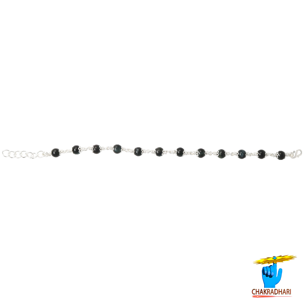 999 Silver Black Tourmaline Bracelet For Male And Female -