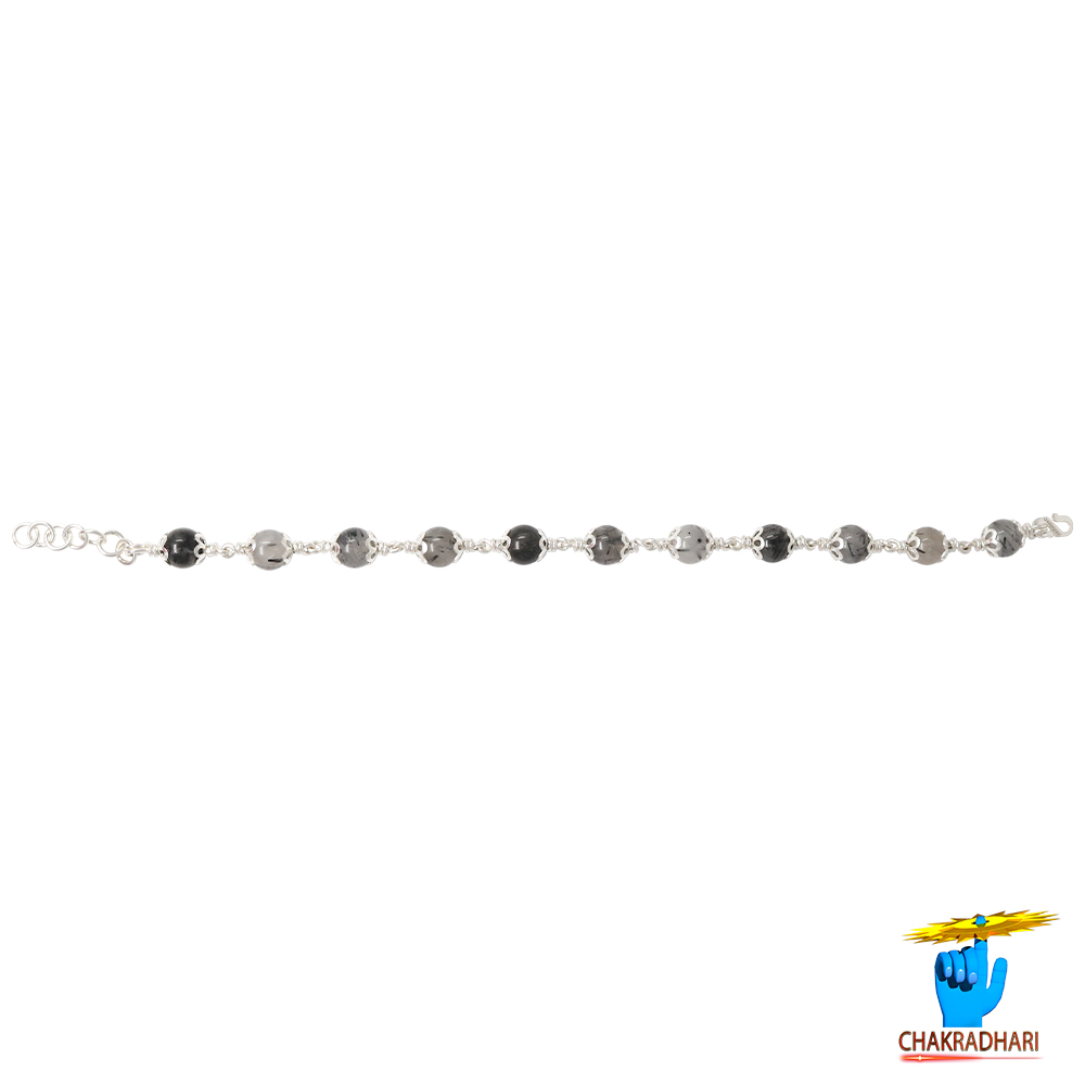 999 Silver Black Rutile Bracelet For Male And Female -