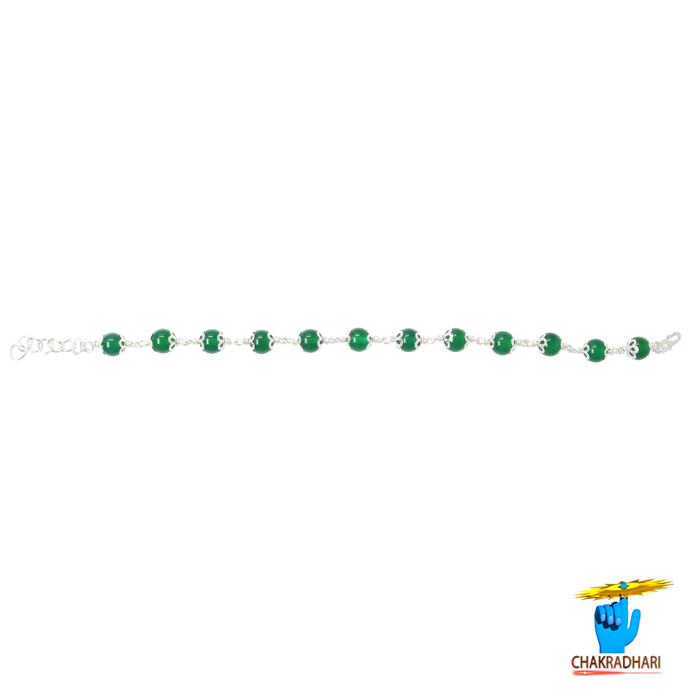 999 Silver Green Onyx Bracelet For Male And Female -
