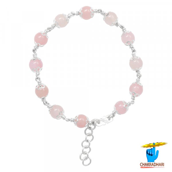 Image of 99.9%  Silver Rose Quartz Bracelet For Male And Female - चाँदी गुलाबी स्फटिक वलय स्त्रि पुरुष हेतु