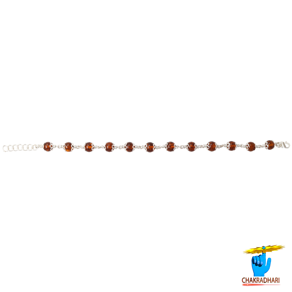 999 Silver Amber Stone Bracelet For Male And Female -