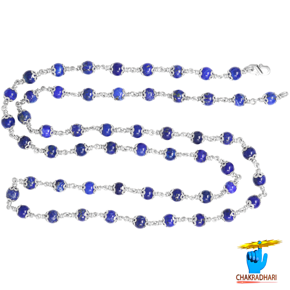 999 Pure Silver Lapis Lazuli Silver Wearing Mala 6mm 54 Plus 1 Beads - 999