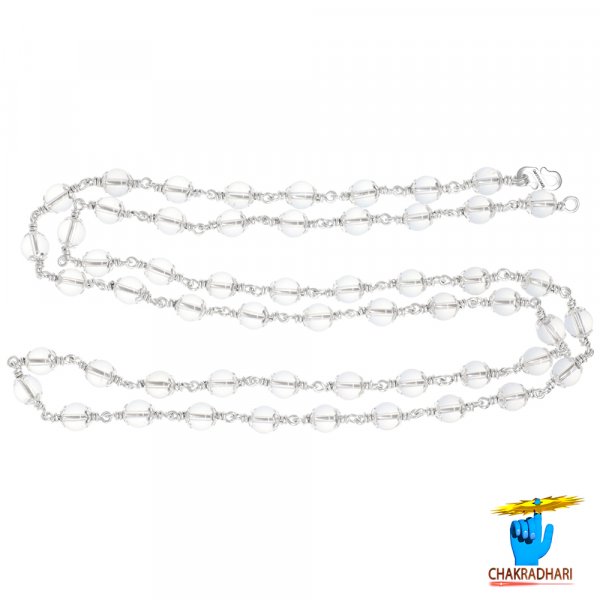 Image of 99.9% Pure Silver Sphatik Mala In Silver (6mm) 54 Plus 1 Beads –  99.9% शुद्ध चाँदी में चांदी स्फटिक माला (6mm)